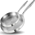 LOLYKITCH 10-12 Inch Tri-ply Stainless Steel Frying Pan Set,Skillets,Induction Cooking Pans,Dishwasher and Oven Safe,Detachable Handle