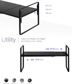 Nxconsu Cabinet Shelf Expandable Height Adjustable Shelf Organizer Riser for Kitchen Cabinet Pantry Cupboard Under Sink Countertop Organization Storage Space Saver Stackable Heavy Duty Metal Black XXL