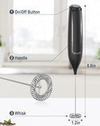 Milk Frother Handheld Battery, Electric Foam Maker Frother Wand, Drink Mixer with Stainless Steel Whisk for Coffee, Matcha, Lattes, Cappuccino Black