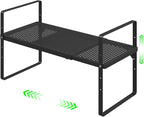 Expandable Cabinet Organizer Shelf, Stackable Shelf Riser for Small Kitchen Pantry Desk Cupboard Tabletop Countertop Home Office, Heavy Duty, Black Small 1 Pack