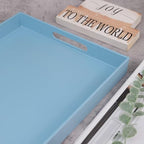 Blue Serving Tray for Coffee Table, Rectangular Plastic Decorative Tray with Handles for Entertaining, Outdoor Patio, Living Room, Ottoman, Bathroom Counter, 11.8”*15.7”*1.6”