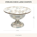 MACKENZIE-CHILDS Enamel Compote, Cute Enamel Pedestal Serving Dish or Decorative Bowl, Large, Gray-and-White Sterling Check
