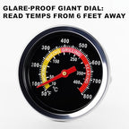 BBQ Thermometer 2-3/8" Oversized Dial, 50-800°F Smoker Thermometer Weatherproof with Easy Read Numbers - Grill Temp Gauge for Charcoal Grill & Meat Smoking Kit Includes Mounting Hardware