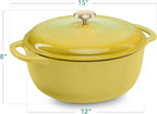 Best Choice Products 7.5 Quart Enamel Cast-Iron Round Dutch Oven, Family Style Heavy-Duty Pre-Seasoned Cookware for Home, Kitchen, Dining Room, Oven Safe w/Lid, Dual Handles - Lemon Meringue