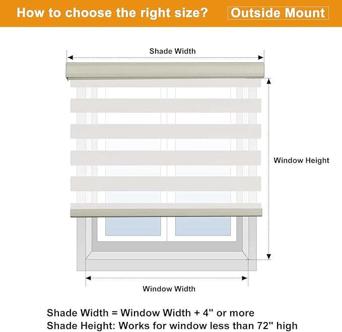 Persilux Cordless Zebra Blinds for Windows Free-Stop Window Shades (35" W X 47" H, Cream) Dual Layer Light Control for Day and Night, Light Filtering Sheer Shades for Home, Easy to Install