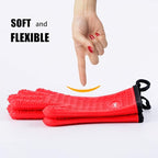 Kitchen Oven Gloves - Dual-Layer Heat Resistant Grilling Gloves, Silicone Oven Mitts with 5 Fingers, Waterproof Non-Slip Pot Holder for Barbecue, Cooking, Baking (XL-XXXL, Red)