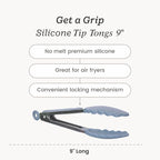 Starpack 'Get a Grip' Silicone Kitchen Tongs for Cooking 9 Inch - BBQ Silicone Tongs for Grill Heat Resistant to 600°F - Stainless Steel Utensils with Non Stick Rubber Tips for Serving Food