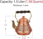 Vintage 100% Solid Pure Copper Turkish TeaPot Tea Kettle Pot for Stovetop Stove Top Traditional Decorative Fancy Arabic Moroccan Party Serving Kitchen Antique Handmade Unique Style Gooseneck Gift