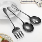 Lazycorner Large Serving Utensils,12 Pcs Stainless Steel Serving Set with Serving Spoons,Serving Fork,Serving Tongs,Polished Serving Utensil Set for Buffet Parties Home,Dishwasher Safe(Black)