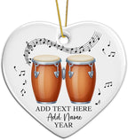 Bongo Drums Ceramic Ornament Gift for Music Band, Personalized Drummer Xmas Tree Ornaments with Text Name Year, Custom Bongo Drums Player Christmas Ornament 2025, Instruments Xmas Keepsakes