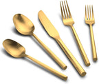 60-Piece Matte Gold Silverware Set, Hand Forged Utensil, Stainless Steel Flatware Set, Hexagon Handle Cutlery Set for Home Hotel Use, Service for 12