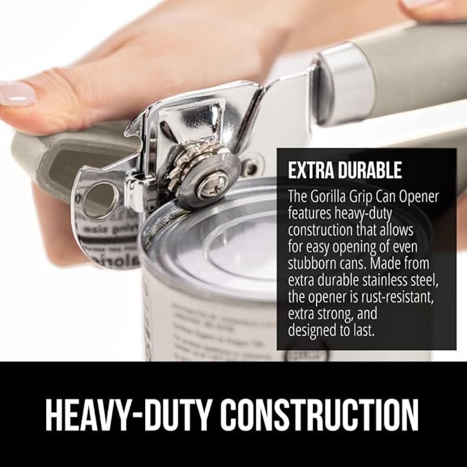 GORILLA GRIP Heavy Duty Stainless Steel Smooth Edge Manual Can Opener and Bottle Openers, Soft Comfortable Handle, Oversized Handheld Turn Knob, US Designed Multifunctional Kitchen Tool, Almond
