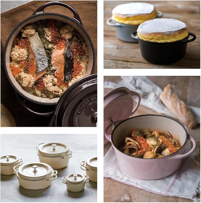 Vermicular Oven Pot | Non-Toxic Enameled Cast Iron Pot | 26cm Shallow (3.9 Qt) | Oven-safe | Induction-compatible | Dutch Oven | Made in Japan | Serves 3-4 | Pearl Pink