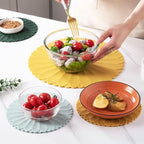 Heat-Resistant Silicone Trivet Mats, Non-Slip Hot Plate Holder for Kitchen Countertops & Dining Table, Reusable Pot Holder Pad with Secure Grip, Dishwasher Safe (Yellow, Diameter: 30cm/11.81")