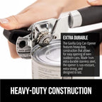 GORILLA GRIP Heavy Duty Stainless Steel Smooth Edge Manual Can Opener and Bottle Openers, Soft Comfortable Handle, Oversized Handheld Turn Knob, US Designed Multifunctional Kitchen Tool, Black
