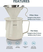 AGOGO Compact Portable Pour Over Coffee Maker Set - Easy Cleaning 304 Stainless Steel Dripper Set for Camping & 50 Filters Paper & Cleaning Rag (Cream, 600ml)
