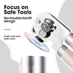 Beneno Heavy Duty Hand Can Opener Manual with Magnet, Durable Sharp Carbon Steel Blade Smooth Cutting, Big Effort-Saving Knob & Soft Grip Handle, Multifunctional Bottle Opener, Light Pink