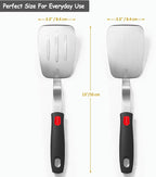 Stainless Steel Spatula Turner Set, 2-Pack Metal Spatula for Kitchen Use,VOVOLY Heavy Duty Cooking Turners, Wide Blade with Beveled Edge, Heat Resistant Silicone Handle, Dishwasher Safe
