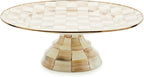 MACKENZIE-CHILDS Enamel Pedestal Platter, Round Cake Stand, Mini, Brown-and-White Mocha Check