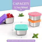 6x2.7 Oz Salad Dressing Container to Go,Handy Leakproof Stainless Steel Meal Prep Containers Reusable,Sauce Containers for Lunch Box, Picnics, Travel, Office and Kitchen Storage-Square