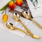 Liacere 360Pcs Plastic Spoons - 6.7 inch Heavy Duty Plastic Spoons-Heavyweight Gold Disposable Spoons-Gold Silverware for Halloween &Chrismas And Daily Using&Thanksgiving