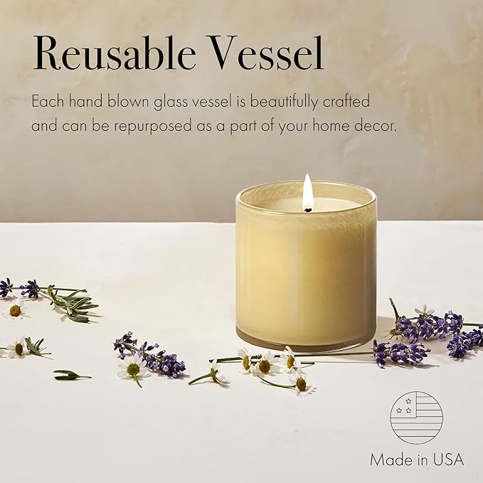 LAFCO New York Classic Candle, Chamomile Lavender - 6.5 oz - 50-Hour Burn Time - Reusable, Hand Blown Glass Vessel - Made in The USA