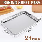 meekoo 24 Pcs Baking Sheet Pan Cookie Sheet Set for Oven Stainless Steel Trays Nonstick Small Serving Tray Cake Toaster Metal Food Trays, Oven and Dishwasher Safe(12 x 9.5 x 1 Inch)