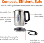 Amazon Basics Electric Stainless Steel Kettle for Tea and Coffee, BPA-Free, Fast Boiling, Auto Shut-Off, 1.1 Quarts, 1500W, Black and Silver
