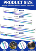 JETKONG 4 Pcs Kitchen Tweezers, 12'' and 10'' Stainless Steel Cooking Tweezers Set, High-Precision Tweezers Tongs for Cooking, Repairing, Seafood and BBQ (Rainbow)