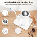 ECORELAX Gooseneck Electric Kettle, ±1℉ Temperature Control Pour Over Kettle for Coffee, Tea & Water, Stainless Steel 1200 W Keep Warm OLED Display 1 L (White)