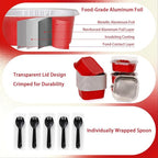 FORBFAN 10 oz Mini Disposable Cake Pans with Lids, 150 Pack Aluminum Foil Square Baking Cups with Spoons, Disposable Baking Cake Tins Red