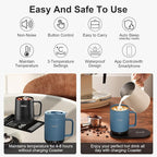 16Oz Temperature Control Smart Mug, Self Heating Coffee Mug LED Display, 180 Min Battery Life - Hot up to 149℉ Fast Wireless Charger Base Improved Design coffee serving sets mug(16oz, Slate Blue)