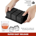 Nax Caki Ice Cube Trays 3 Pack - Large Size Silicone Ice Cube Molds(Black) for Whiskey Ice Cube Maker for Cocktail Old Fashioned Ice Cube Tray
