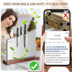 Large Magnetic Knife Holder16.15 x 11 Inches, Double Sided Magnetic Knife Block Without Knives, Stainless Steel Knife Storage Rack for Kitchen Counter With Strong Magnet Stand & Wood Base