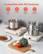 VEVOR 2.5 QT Saucepan with Steamer, Stainless Steel Saucepan with Glass Lid, Multipurpose Nonstick Stainless Steel Sauce Pot with Ergonomic Handle, Friendly for Oven, Dishwasher, Induction Cooker