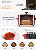 LE TAUCI 3 qt Ceramic Dutch Oven for Bread Baking with Silicone Sling- Lightweight, Non-Toxic, No Seasoning Needed- Oven, Microwave & Dishwasher Safe, Ideal for Home Bakers & Beginners, Chili Red