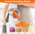 5 Blade Rotary Cheese Grater and Vegetable Chopper with Storage Box and Hand Crank, Compact Shredder for Cheeses, Veggies, Nuts - Easy to Use, Non-slip Suction Base,White