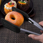 Cooking Tong 9 inches Stainless Steel Kitchen Silicone Serving Tong Heat Resistant Meat Turner Spatula Tongs Fish Tongs with Locking Handle Joint (Black)