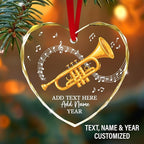 Personalized Text Name Year Trumpet Xmas Glass Ornaments, Trumpet Instrument Christmas Tree Ornament 2025, Trumpetist Christmas Ornament Gift for Men Women, Instrument Themed Xmas Decoration