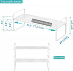 iPEGTOP 2 Pack Large Expandable Cabinet Storage Shelf, Heavy Duty Stackable Steel Metal Spice Rack Adjustable Height Home Office Pantry Garage Shelves for Counter Kitchen Organization, White