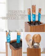 Magnetic Knife Block 360° Rotating Wood Universal Knife Holder with Four Side Ultra Strong Magnets, Knife Storage Rack with Removable Bristles, Multifunctional Storage for Kitchen Counter Top