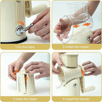 5 in 1 Cheese Grater with Rotary Hand Crank - Vegetable Chopper with Replaceable Stainless Blades, Strong Suction Base, Handle, Blade Storage Box, Easy-Clean Multipurpose Kitchen Slicer (White)