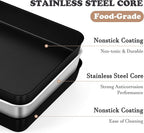 E-far 12.5 x 9.7 Inch Baking Pan Set of 2, Nonstick Stainless Steel Rectangle Cake Pans for Baking Brownies Casseroles Lasagna, Stainless Steel Core & Nonstick Coating, Non-toxic & Oven Safe