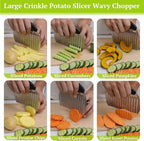 Suuker Large Crinkle Cutter French Fry Cutter, Large Crinkle Potato Slicer Wavy Chopper, Stainless Steel Wave Fries Cutter Slicer With Handle for Veggies, Potato, Cucumber, Carrot Chip