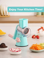 Geedel Rotary Cheese Grater Cheese Shredder - Upgraded 5-in-1 Cheese Grater with Handle and Strong Suction Base, Multi-purpose Vegetable Slicer Ice Shaver Nuts Grinder for Ice, Vegetables, Fruit, Nuts