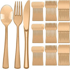 Minatee 150 Pieces Disposable Cutlery Set Plastic Silverware Heavy Duty Utensil Sets 50 Forks 50 Knives 50 Spoons for Home Office School Party Picnics Restaurant Outdoor Events(Coffee)
