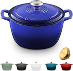Signature Enameled Cast Iron Dutch Oven, Non-Stick Serving Pot with Tight Fitting Lid for Perfect Roasting, Baking, Sauteing, and Bread Making | 4.5Q (4.2L) - Indigo Blue