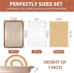 2 Pack 17'' Baking Sheet Set with Rack and Parchment Paper (2 Pans + 2 Racks + 50 Papers), Non-Stick Cookie Sheet with Food Cooling Rack, Heavy Duty & Warp Resistant, Large Baking Pan