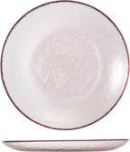 FORTESSA Los Cabos Tableware, 16-Piece Glass Dinnerware Set with 4 Dinner Plates, 4 Salad Plates, 4 Coupe Bowls and 4 Cereal Bowls, Dishwasher-Safe Glass Plate Set, Pink