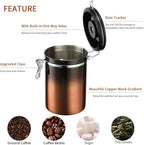 Coffee Canister, Airtight Coffee Container with Date Tracker Lid, Stainless Steel Canister for Kitchen Food Storage (Black-Copper, 16oz)